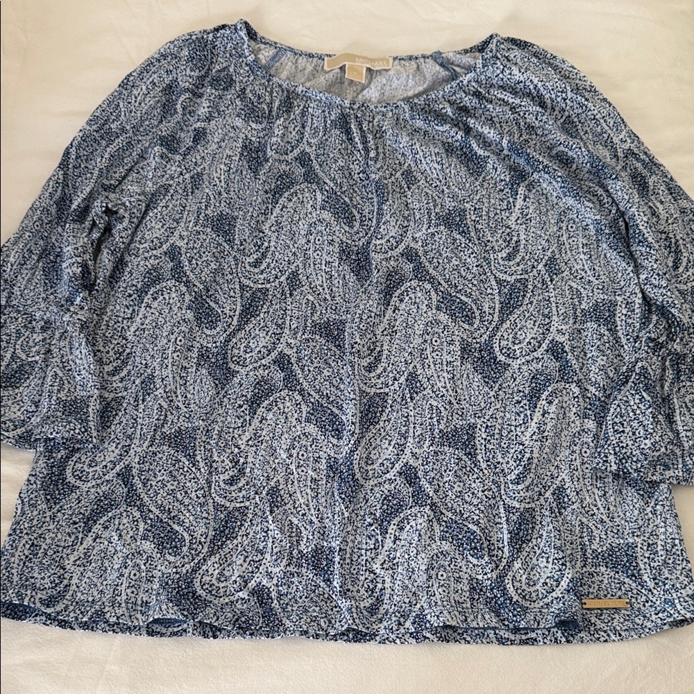 Michael Kors Blue and White Paisley Blouse
